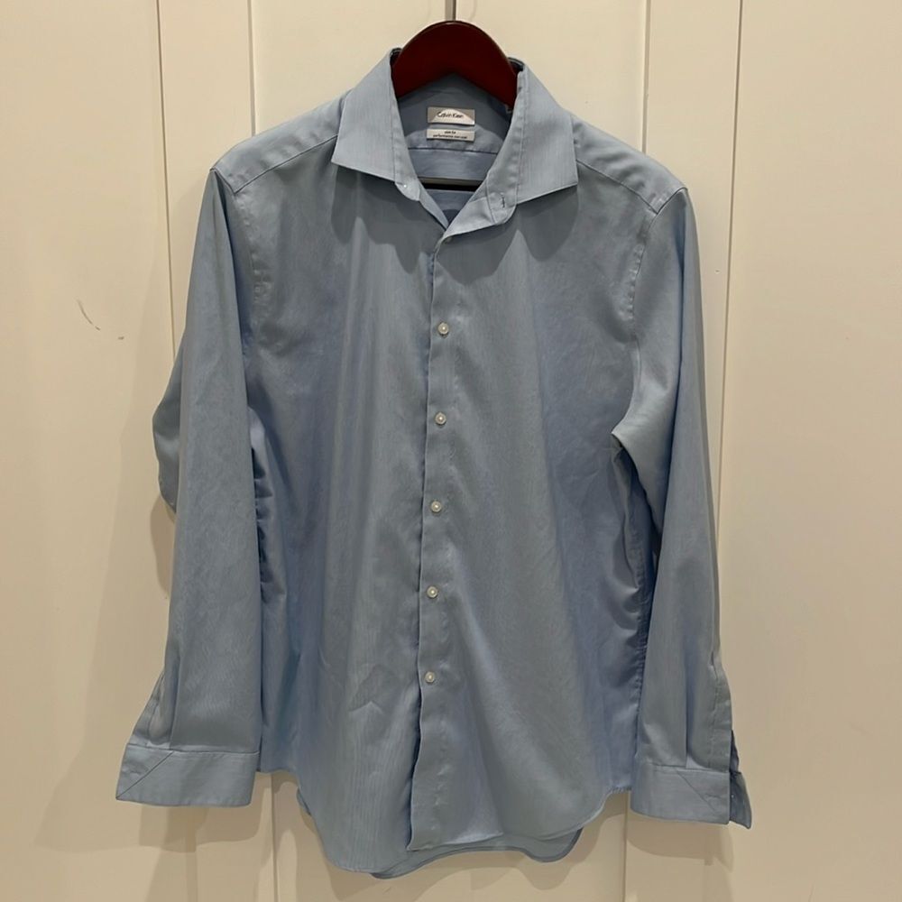 Men's Calvin Klein Slim Fit Performance Non-iron LS Blue Dress Shirt